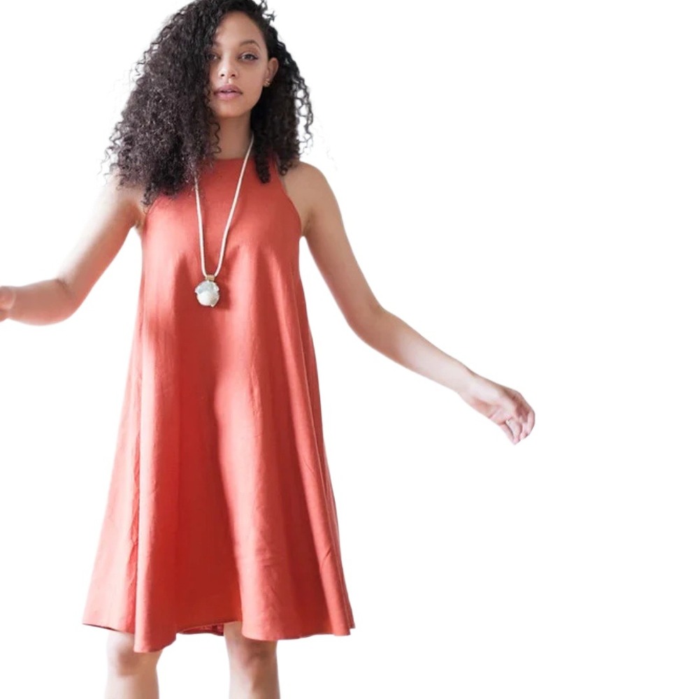 Handmade Linen Blend Trapeze Mini Dress Lagenlook Minimalist Primitive‎ Capsule